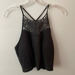 Black Mudd Crochet High Neck Top